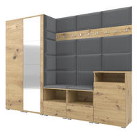 GARDEROBE NELA VIII 250 cm (Modulare Flurmöbel Artisan Eiche mit Spiegel & Sitzpolster Dunkelgrau 15 Set XL) - Dunkelgrau/Silberfarben, Holz/Holzwerkstoff (250/187/40cm) - Ravio