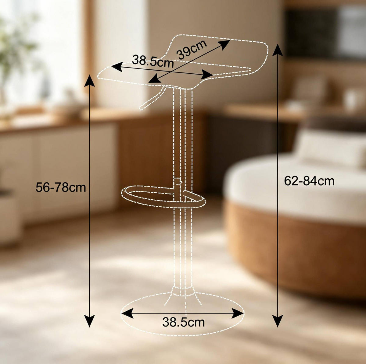 BARHOCKER Grau, höhenverstellbar und 360° drehbar, 62–84 cm - Grau, Metall (39/84/38.5cm) - MIVRAY