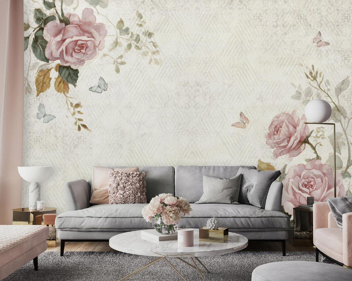 FOTOTAPETE Blumen Rosen Beige 312x219 cm - Multicolor, Papier (312/219cm) - Wallarena