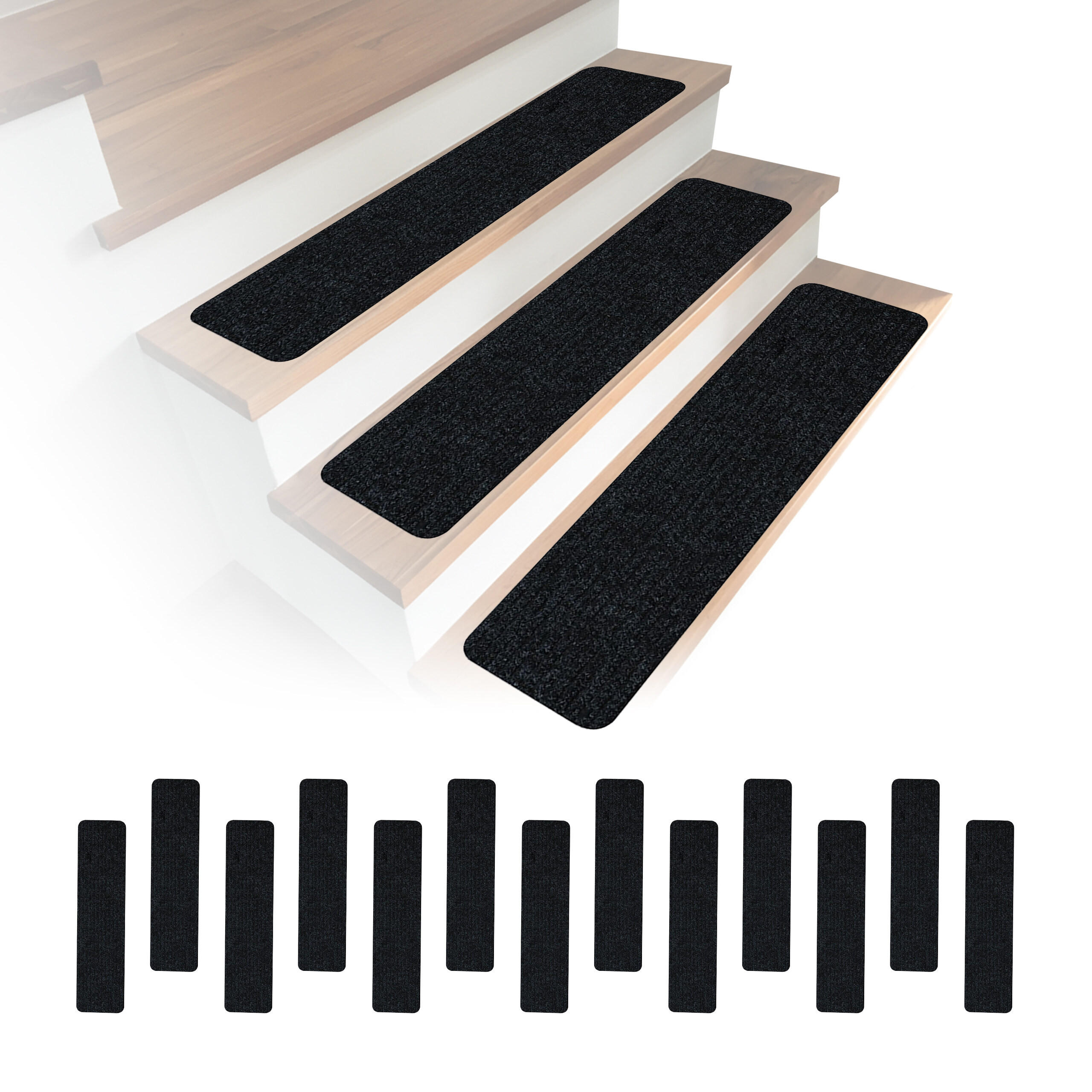 STUFENMATTE Schwarz 16er-Set selbsthaftend - Schwarz, Kunststoff/Textil (20/75/0.75cm) - Relaxdays