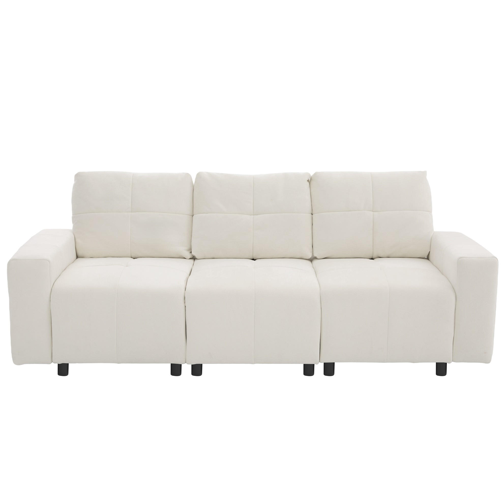 Modfu TŘÍMÍSTNÁ pohovka z žinylky 213x94x84 cm béžovobílá s funkcí lůžka a nastavitelnou hloubkou sedu