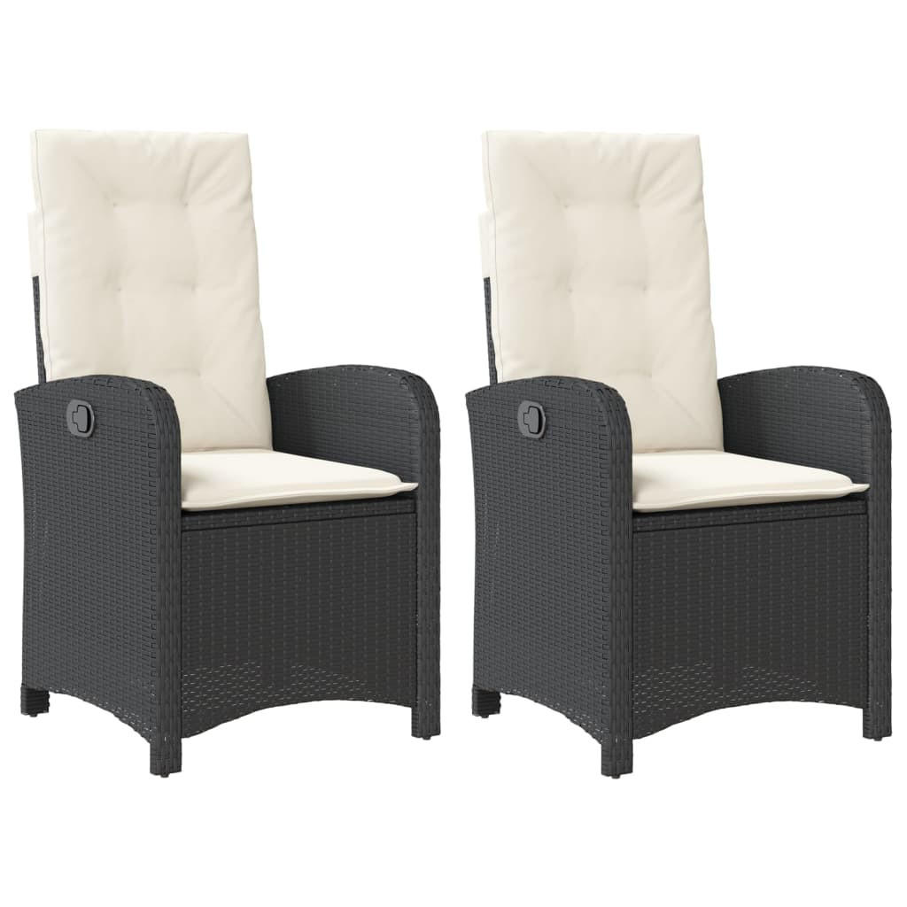 GARTENSESSEL Mit Kissen 2er Set Verstellbar Schwarz Poly Rattan - Schwarz, Kunststoff (57/93/58.5cm) - vidaXL