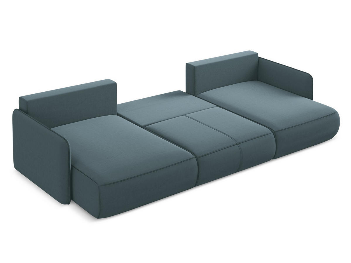 WOHNLANDSCHAFT Samt Stoff Blau - Blau/Petrol, Kunststoff/Textil (290/86/148cm) - Makamii