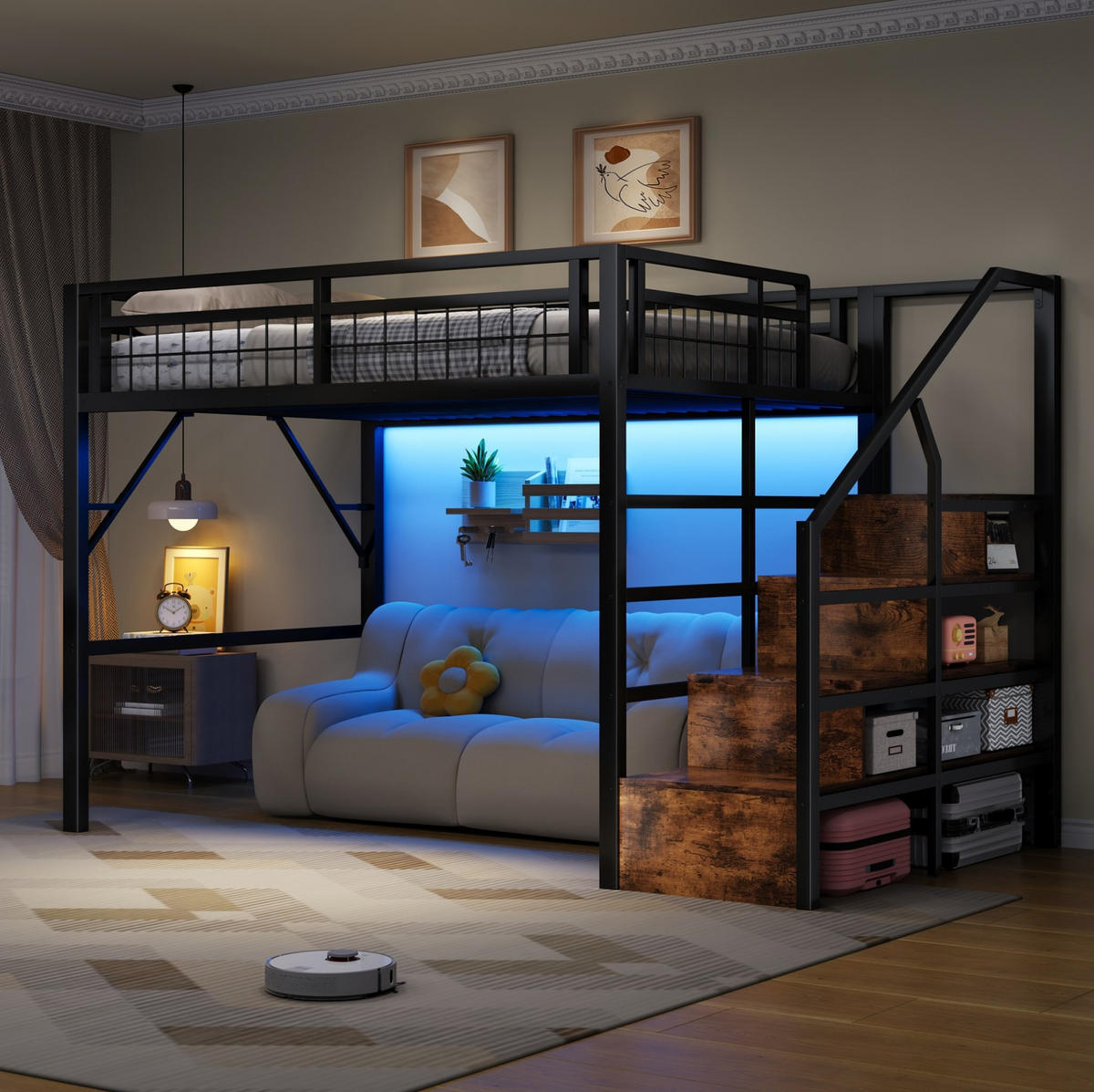 HOCHBETT 140/200 cm aus Metall mit LED-Lichtleiste, Schwarz - Schwarz, Metall (140/200cm) - OKMYHOME