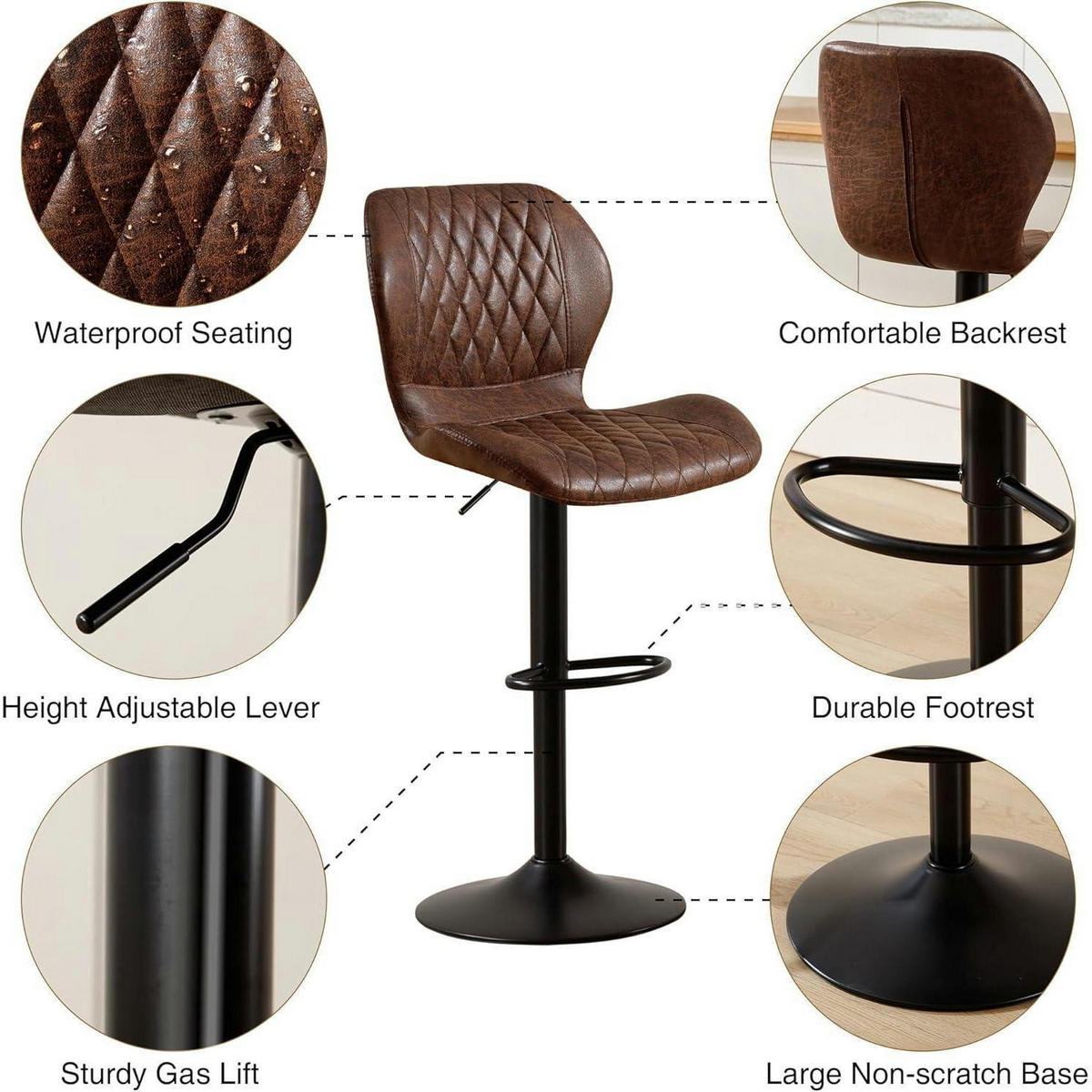 BARHOCKER 6er Set PU-Kunstleder Braun Höhenverstellbar - Braun, Kunststoff (46.5/111/38cm)