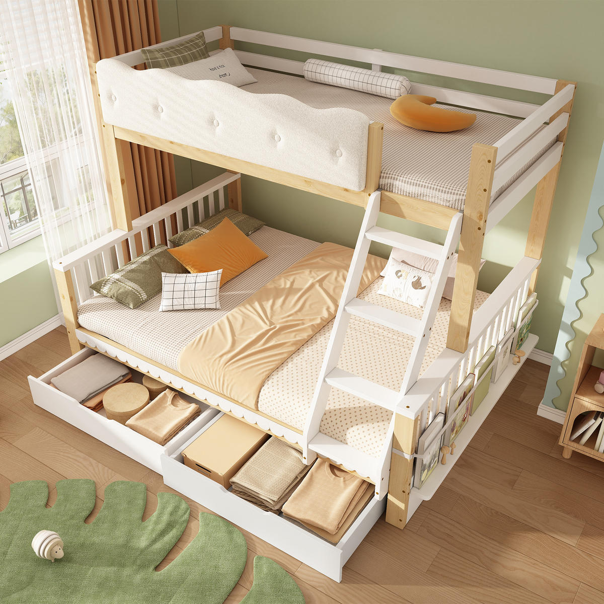 ETAGENBETT 90/200 cm & 140/200 cm in Weiß & Eiche mit Schubladen und Zeitschriftenständer - Eichefarben/Weiß, Holz/Holzwerkstoff (140/200cm) - CHICFURN