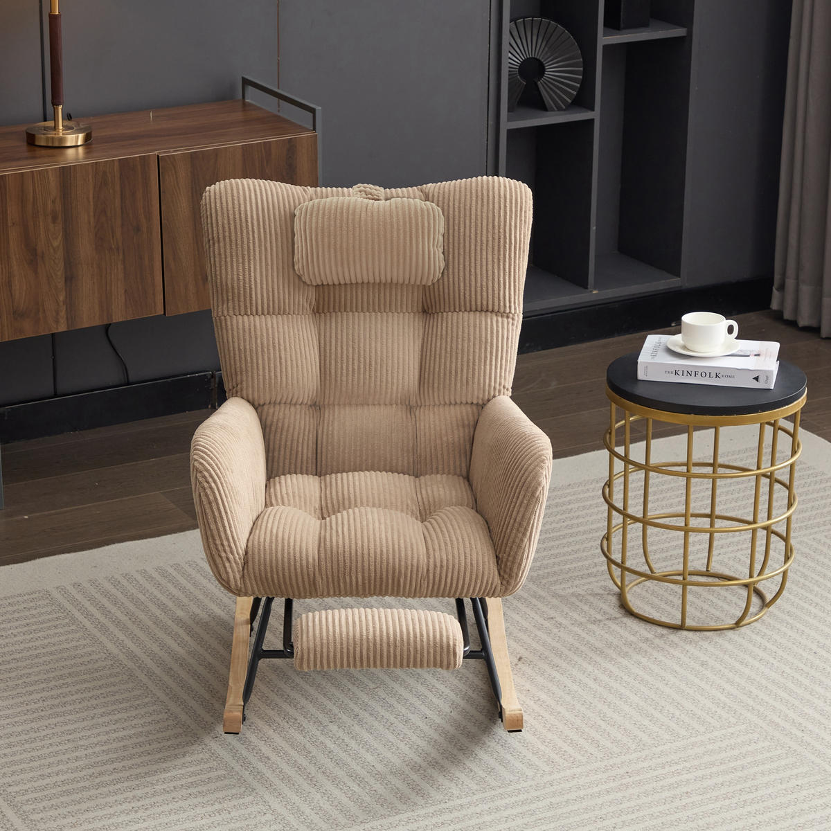 SCHAUKELSTUHL gepolstert hoher Rücken Stoff Braun Sessel - Braun, Textil (102/92/65cm) - FLIEKS