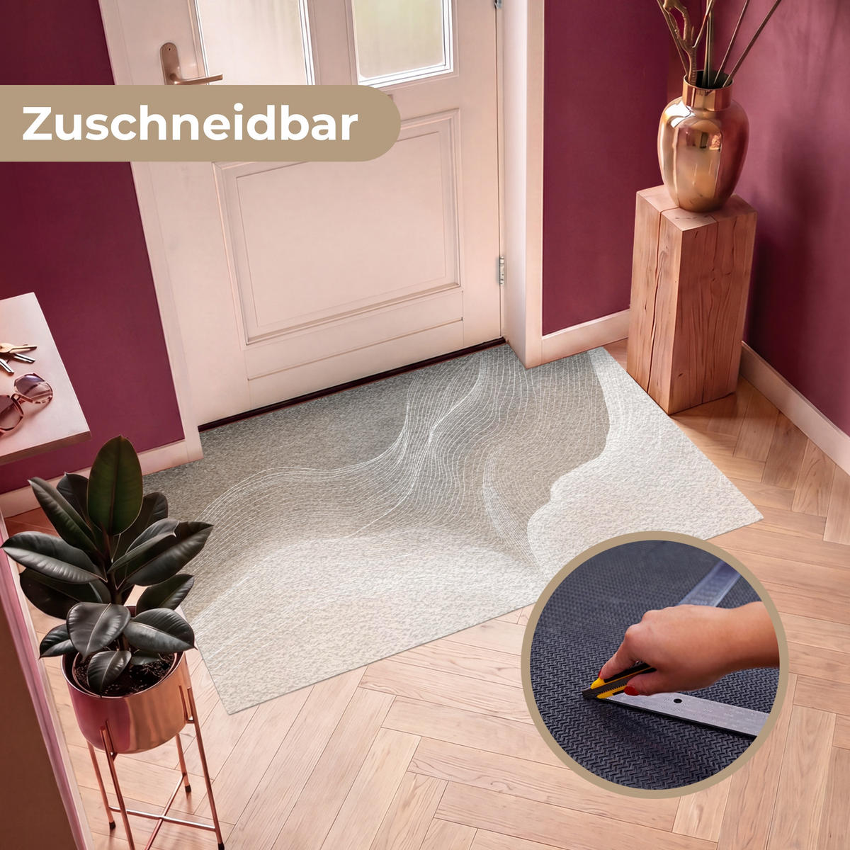 FUSSMATTE Wellenlinien - Luftströme - Harmonisch Schmutzfänger 150x90 cm - Beige, Kunststoff (150/90cm) - MuchoWow