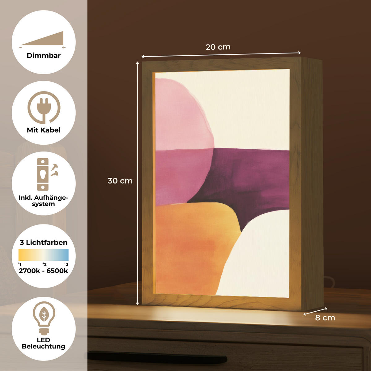 NÁSTĚNNÁ LAMPA Tvary - abstraktní - barevné 20x30 cm - růžová, kompozitní dřevo (20/30/8cm) - OnlyWow