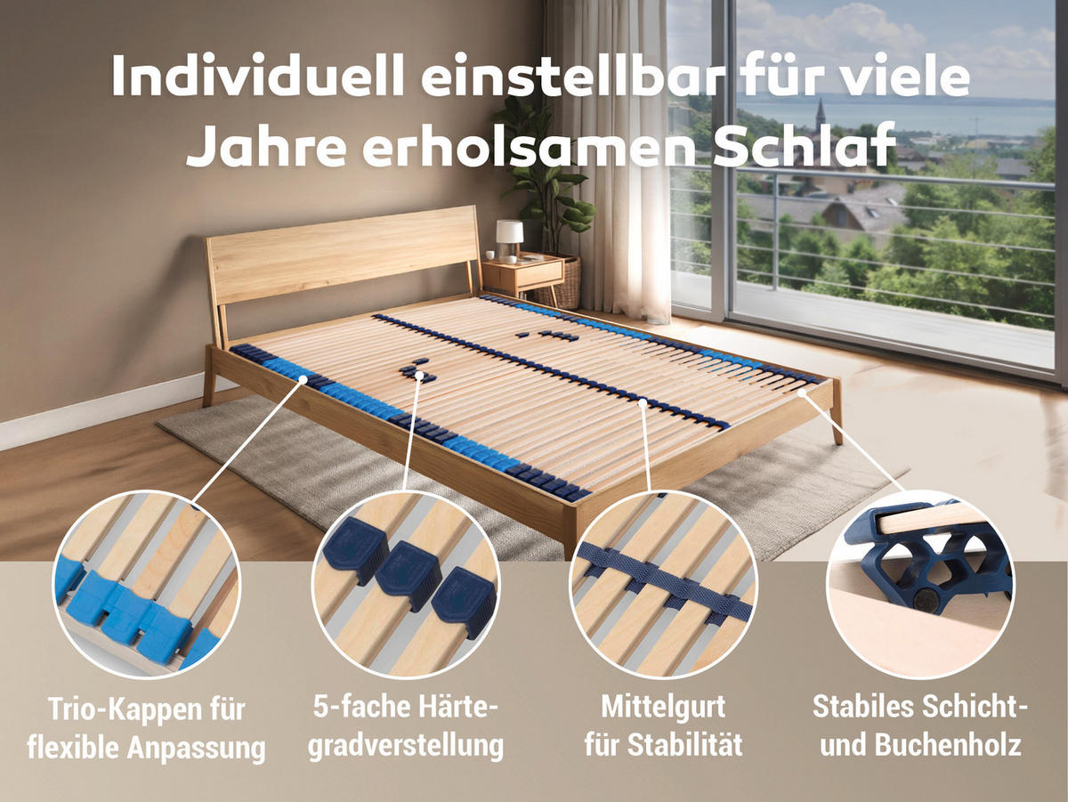 LATTENROST Superflex NV 7-Zonen zur Selbstmontage, Größe: 120x220 - Braun, Holz (120/220cm) - Betten-ABC
