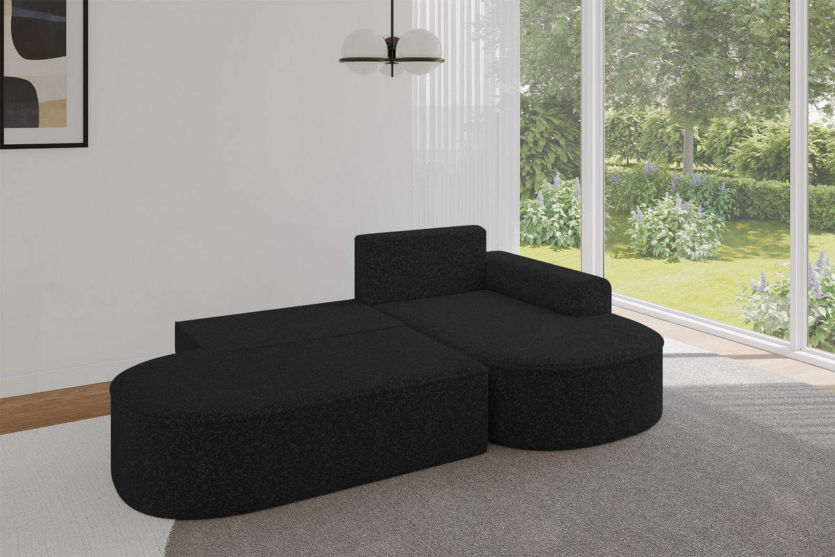 ECKSOFA mit Schlaffunktion und Bettkasten Ottomane Rechts MARI-L1-S - 283x167x85 cm Schwarz Tissu - Schwarz, Holzwerkstoff/Kunststoff (167/283cm) - ALTDECOR