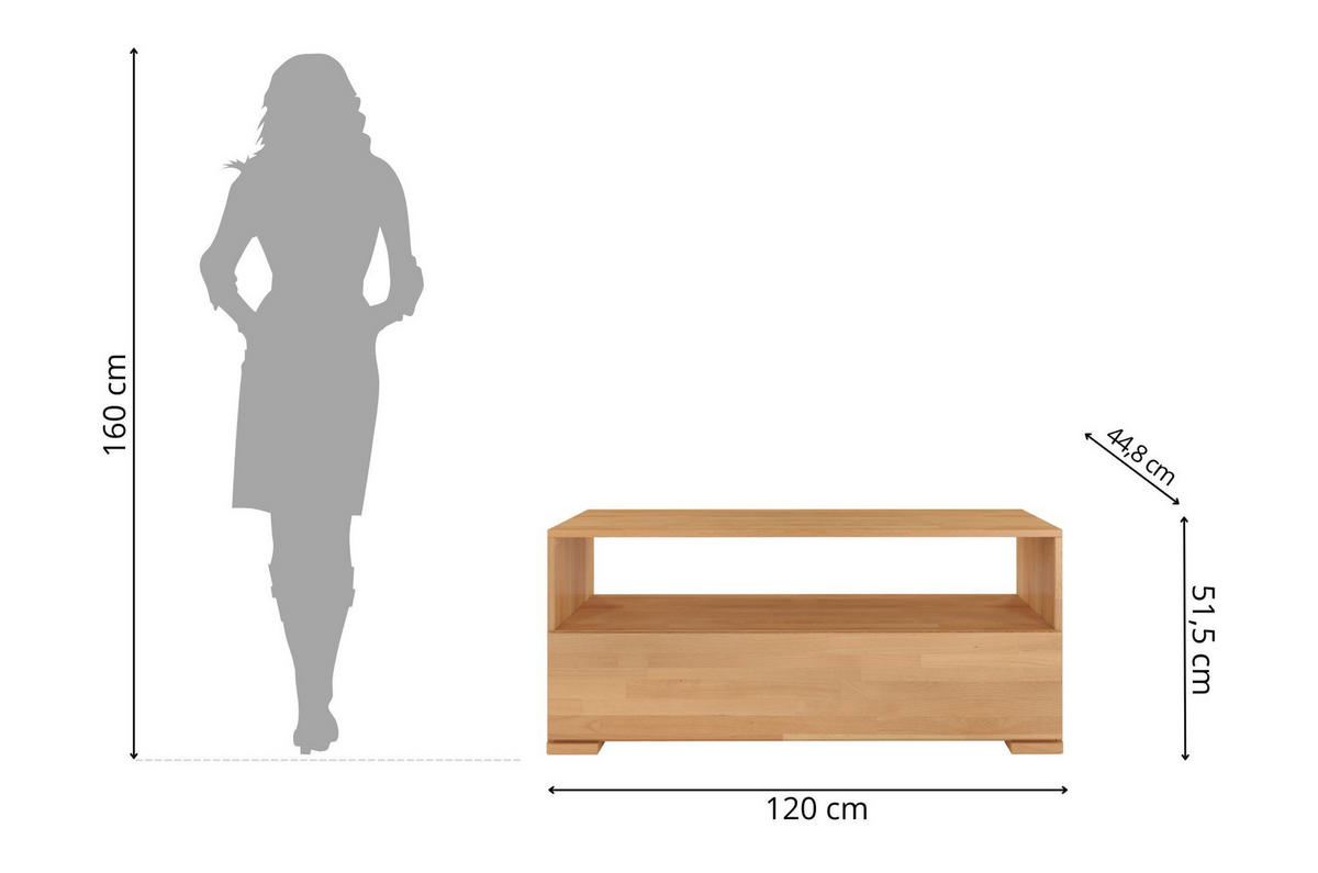 MASSIVHOLZ-TV-SCHRANK Sandema, Buche - lackiert, Naturfarben - Buchefarben, Holz/Buchenholz (120/51.5/44.8cm) - Visby