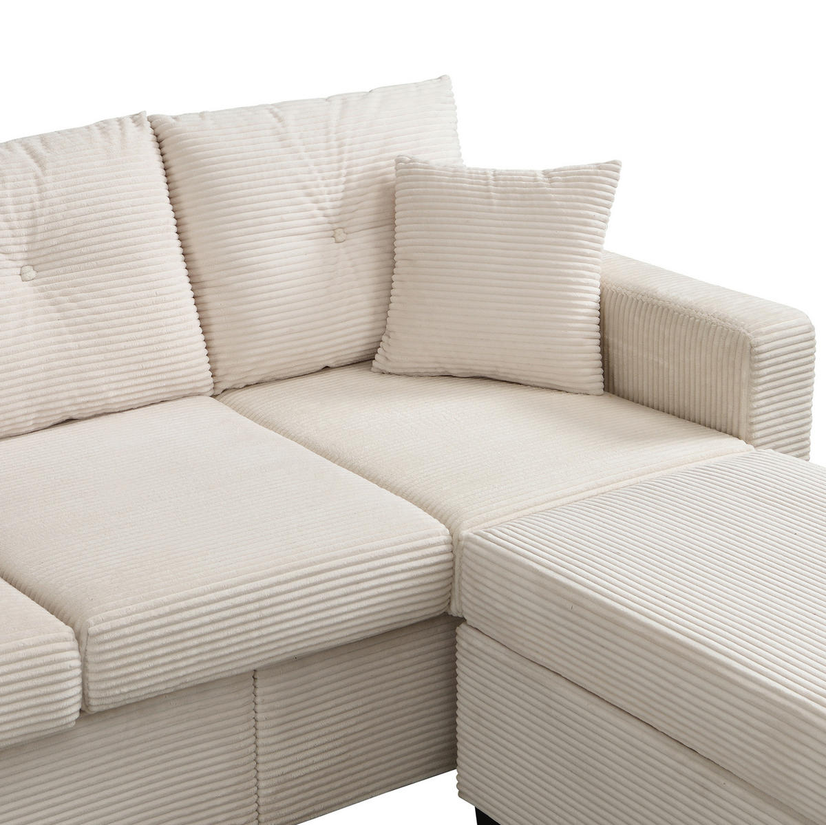 ECKSOFA 184/182,5/85,5 cm beige aus Cordstoff mit LED-Beleuchtung und flexiblem Hocker - Beige, Kunststoff (84.5/184cm) - OKWISH