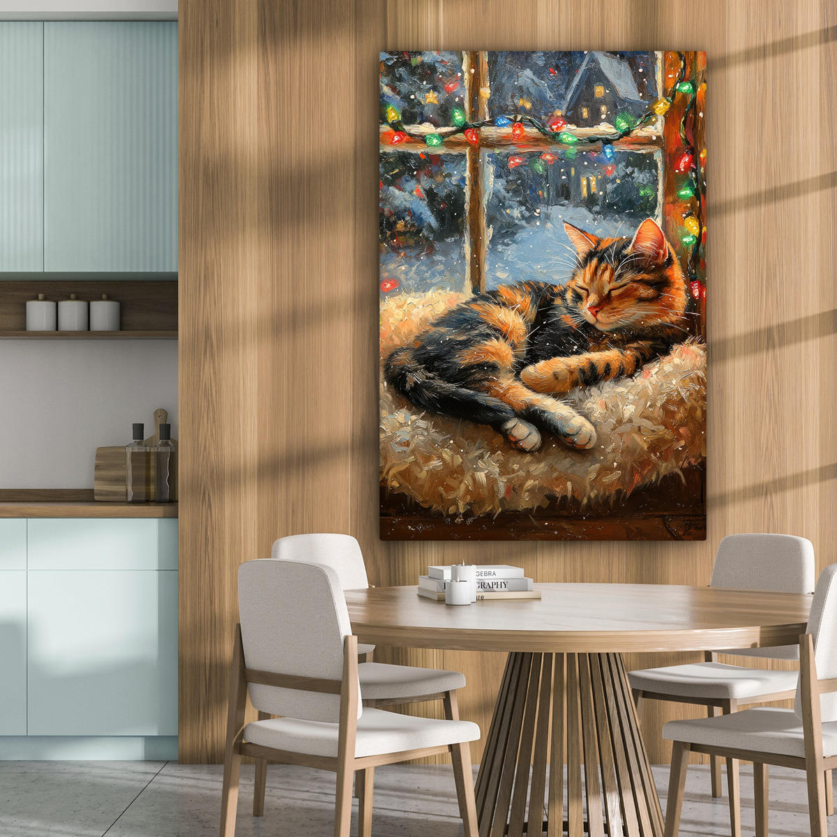 LEINWANDBILD Katze - Weihnachten - Winter - Tier 80x120 cm - Bernsteinfarben, Textil (80/120cm) - MuchoWow