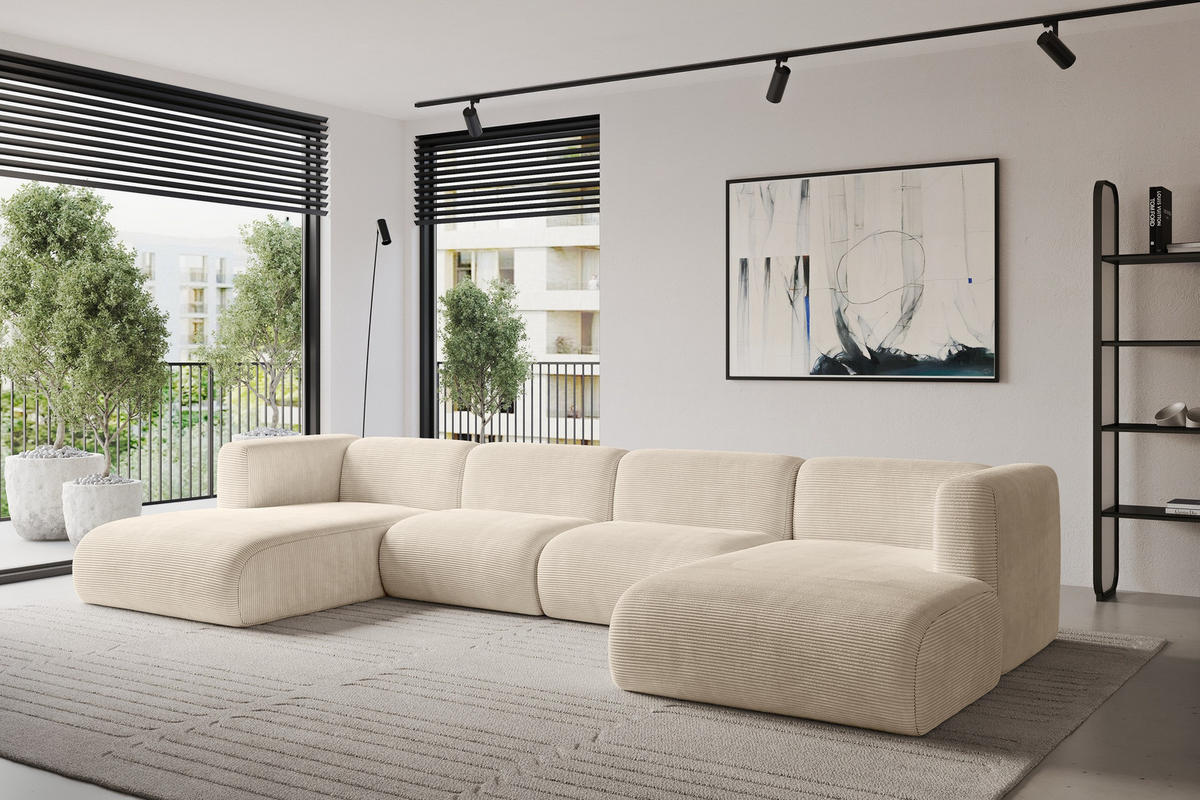 WOHNLANDSCHAFT MIRA-U2 408x179x70 Beige Cord - Sandfarben/Beige, Holzwerkstoff/Kunststoff (408/70/179cm) - ALTDECOR