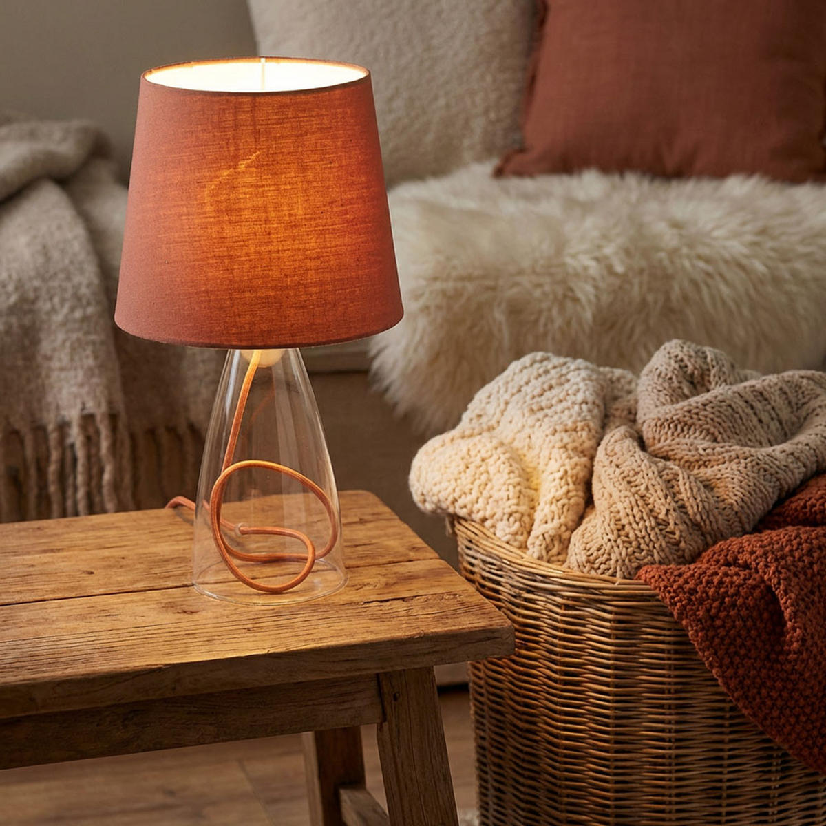 LED TISCHLEUCHTE Cara Braun Klar - Braun, Glas (20/20/36cm) - Wofi