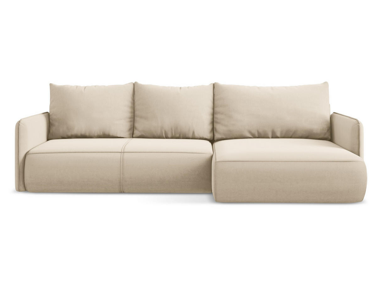 ECKSOFA mit Schlaffunktion Samt Stoff Beige - Beige/Creme, Kunststoff/Textil (240/148cm) - Makamii