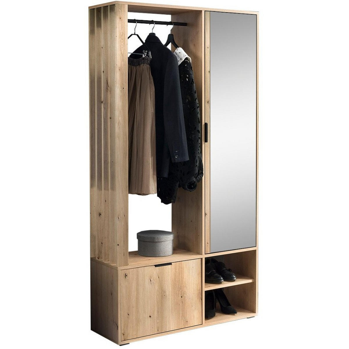 GARDEROBENSCHRANK Limo mit Spiegel und Schuhschrank, Eiche Artisan - Eiche Artisan, Holzwerkstoff (100/190/33cm) - Beautysofa