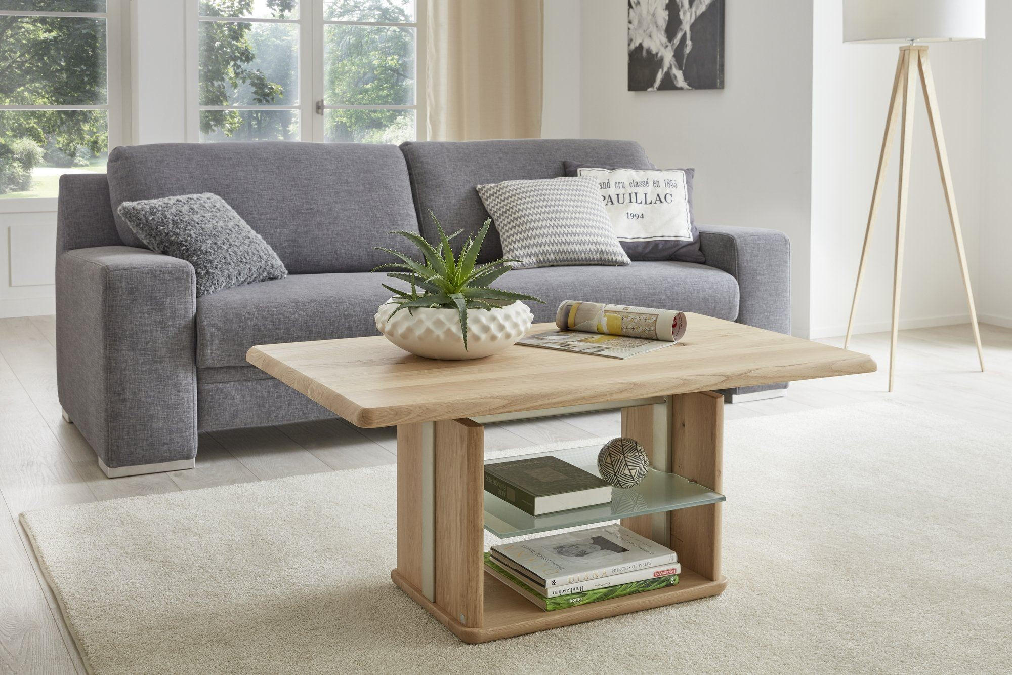 FUNKTIONSTISCH Chantal höhenverstellbar 110x65x50 Couchtisch Massivholz Wildeiche Bianco - Braun, Holz (110/65/50cm) - 58aufmkessel
