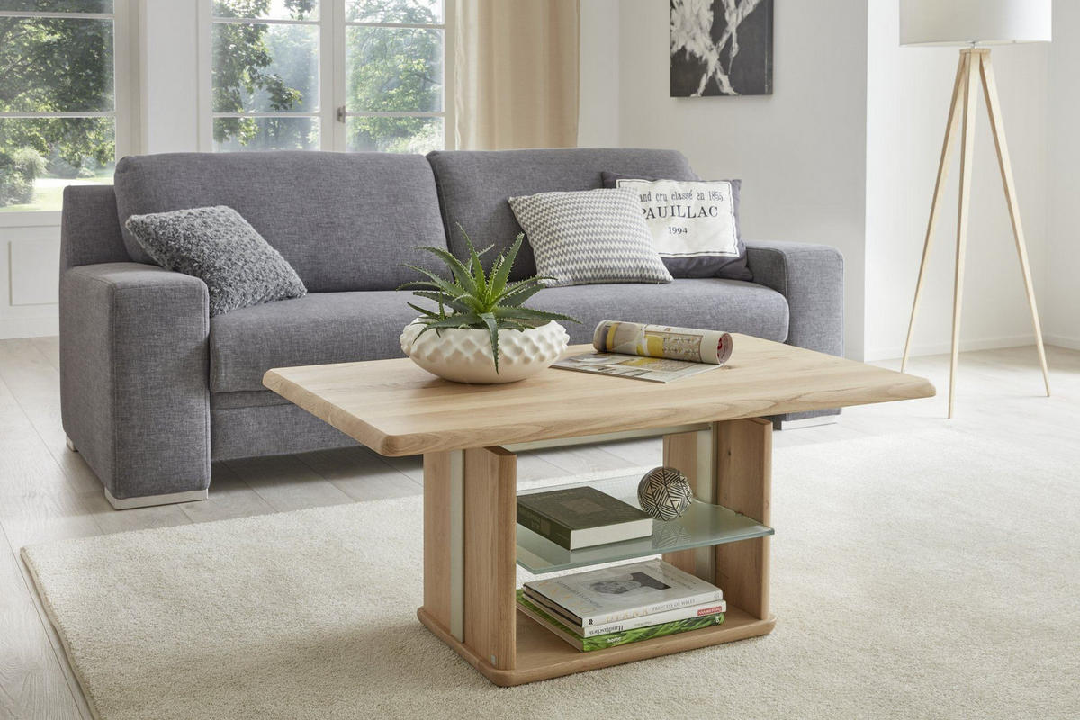 FUNKTIONSTISCH Chantal höhenverstellbar 110x65x50 Couchtisch Massivholz Wildeiche Bianco - Braun, Holz (110/65/50cm) - 58aufmkessel