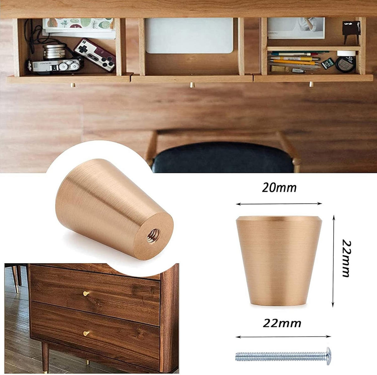 SCHRANKKNOPF Gold 10er-Set Aluminium - Goldfarben, Metall (0.2/2.3/0.2cm)