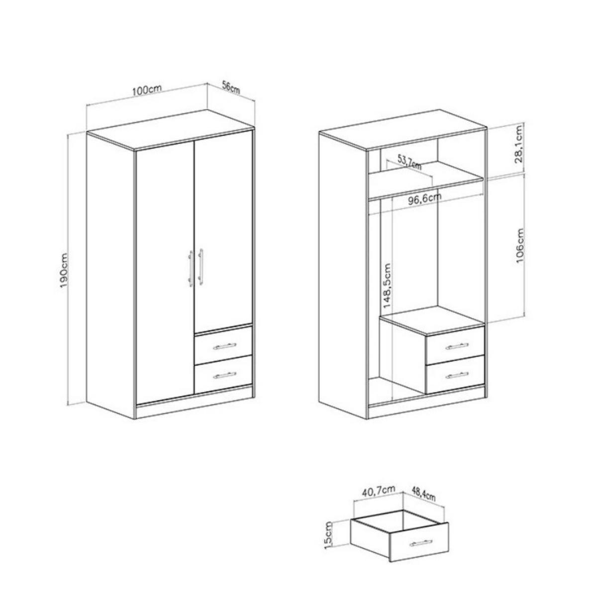 KLEIDERSCHRANK SAM SR3 2-türig 100 / 190 / 56 cm Anthrazit - Anthrazit, Holzwerkstoff (100/190/56cm) - Deine Möbel 24