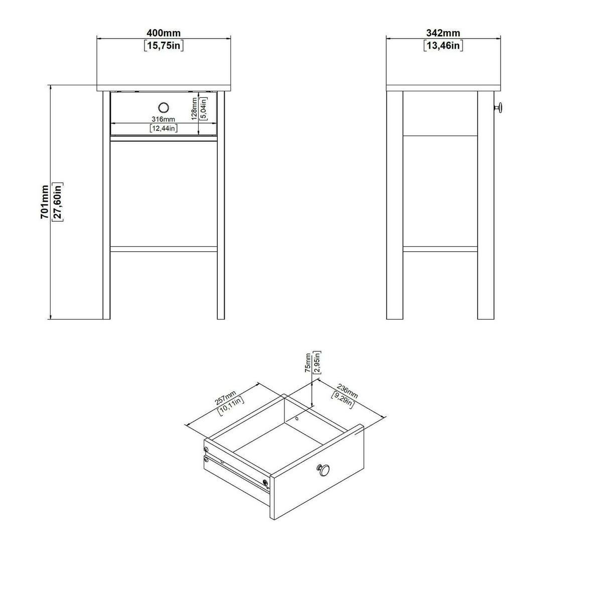 NACHTTISCH Weiß 34.2/40/70.1 cm - Weiß, Holzwerkstoff (40/70.1/34.2cm) - DMORA