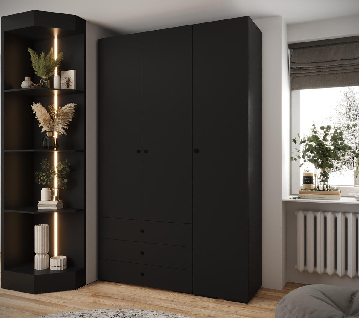 GARDEROBEN-SET 236,7/150/47 - Schwarz, Holz/Kunststoff (150/236.7/47cm) - Abiks Möbel