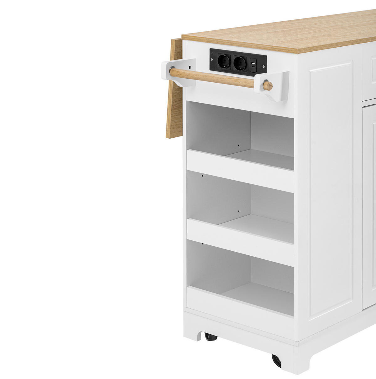 KÜCHENINSEL 131,8/40-70/93,3 cm aus MDF mit Rollen und ausklappbarer Arbeitsplatte Weiß/Natur - Weiß, Holzwerkstoff (131.8/93.3/70cm) - Modenvie