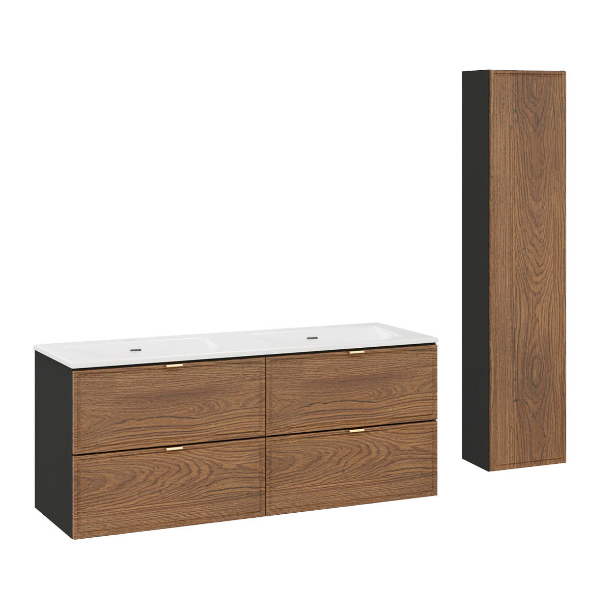 BADMÖBEL 120cm Elena 2er-Set Holz und Schwarz - Schwarz, Holzwerkstoff (120/50/46cm) - Petits-meubles