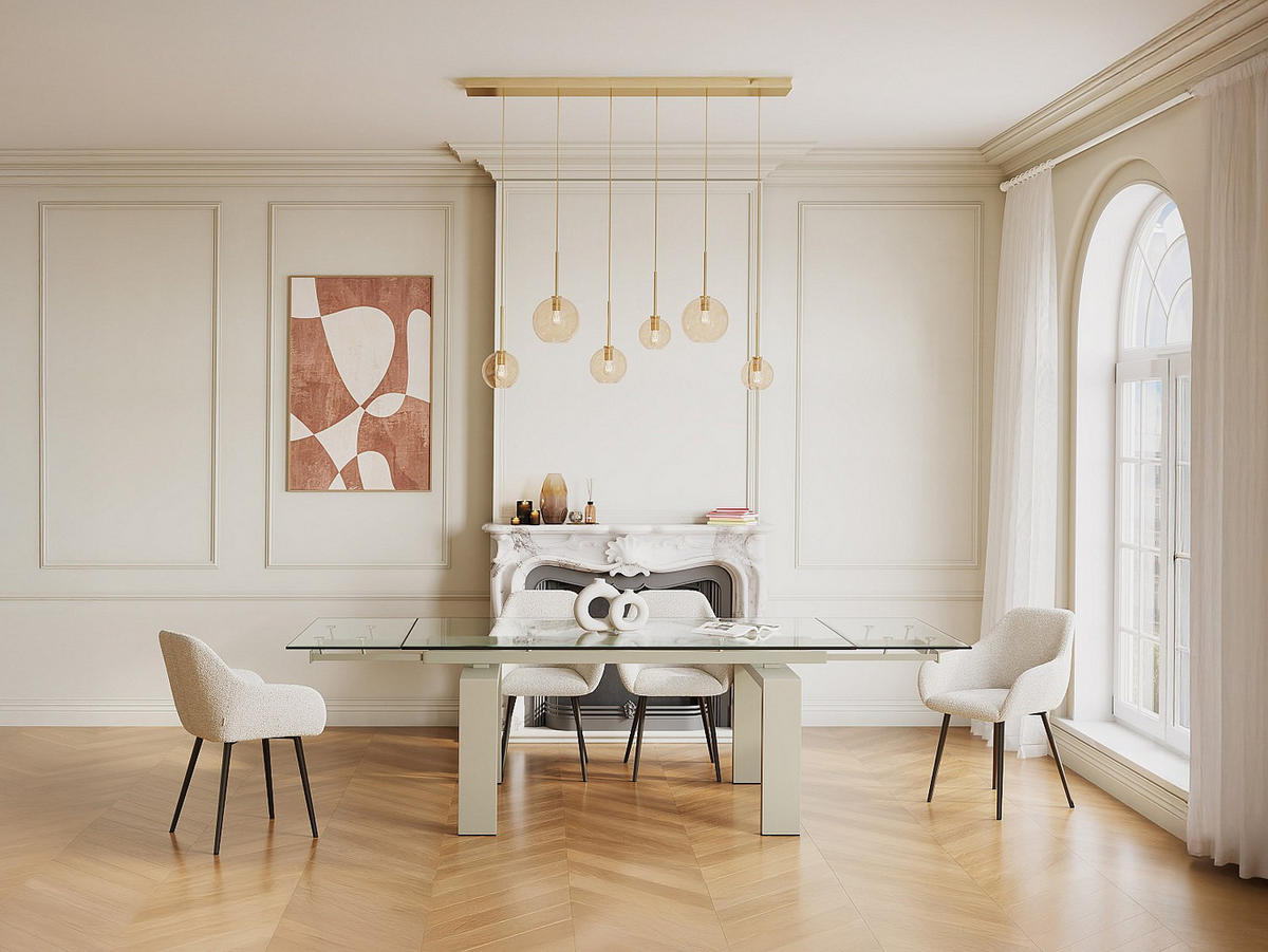 ESSTISCH ausziehbar - Glas & Metall - 8-10 Personen - Beige & Transparent - LUBANA - Transparent/Beige, Glas (270/100/76cm) - Vente-Unique