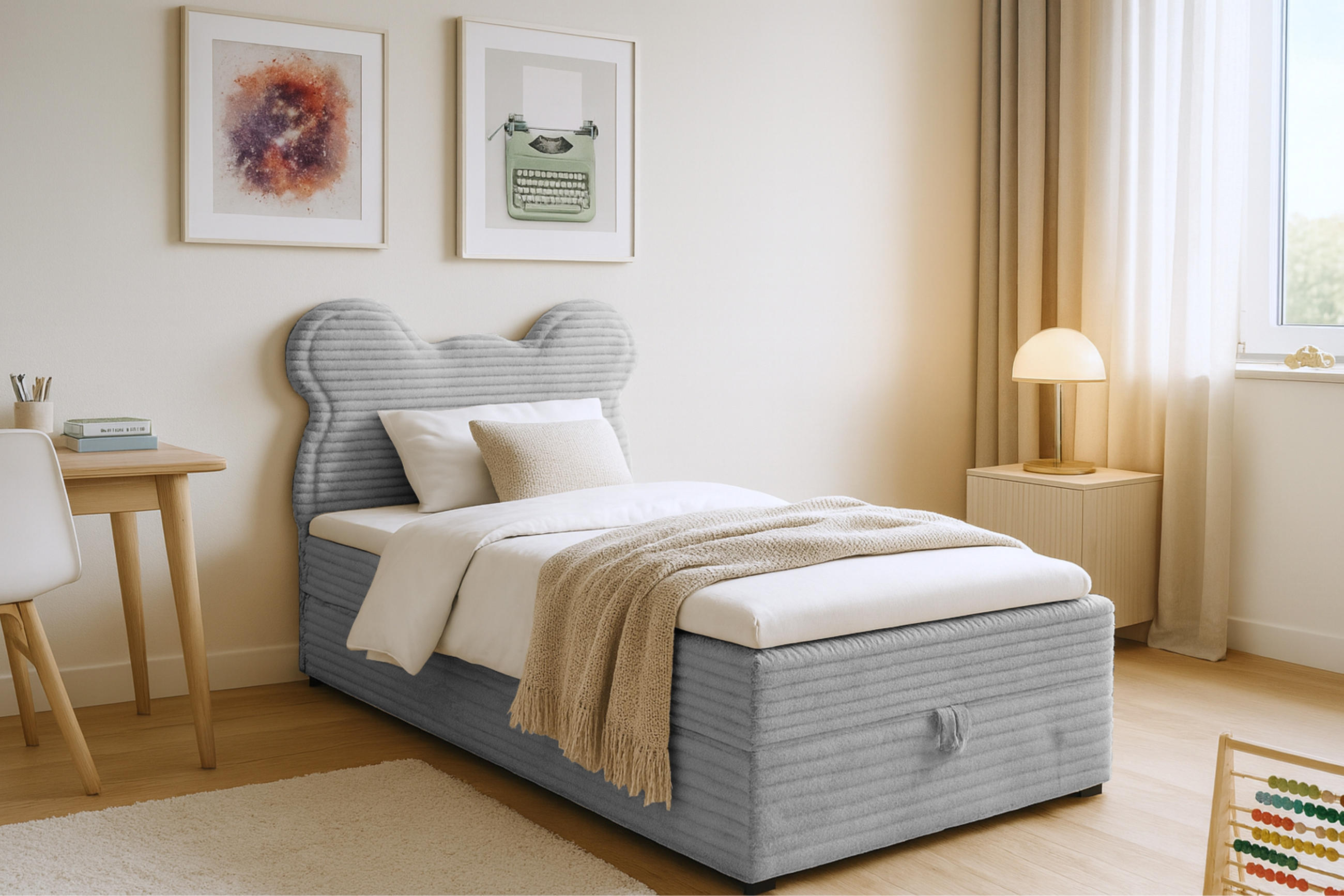 BOXBETT TEDDY 90/200 Cord-Samt Hellgrau H4 - Hellgrau, Holz/Holzwerkstoff (90/200cm) - Deine Möbel 24