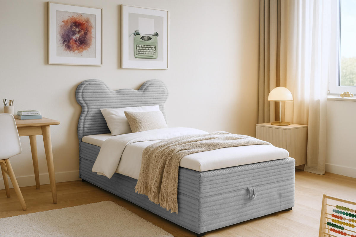 BOXBETT TEDDY 100/200 Cord-Samt Hellgrau H3 - Hellgrau, Holz/Holzwerkstoff (100/200cm) - Deine Möbel 24