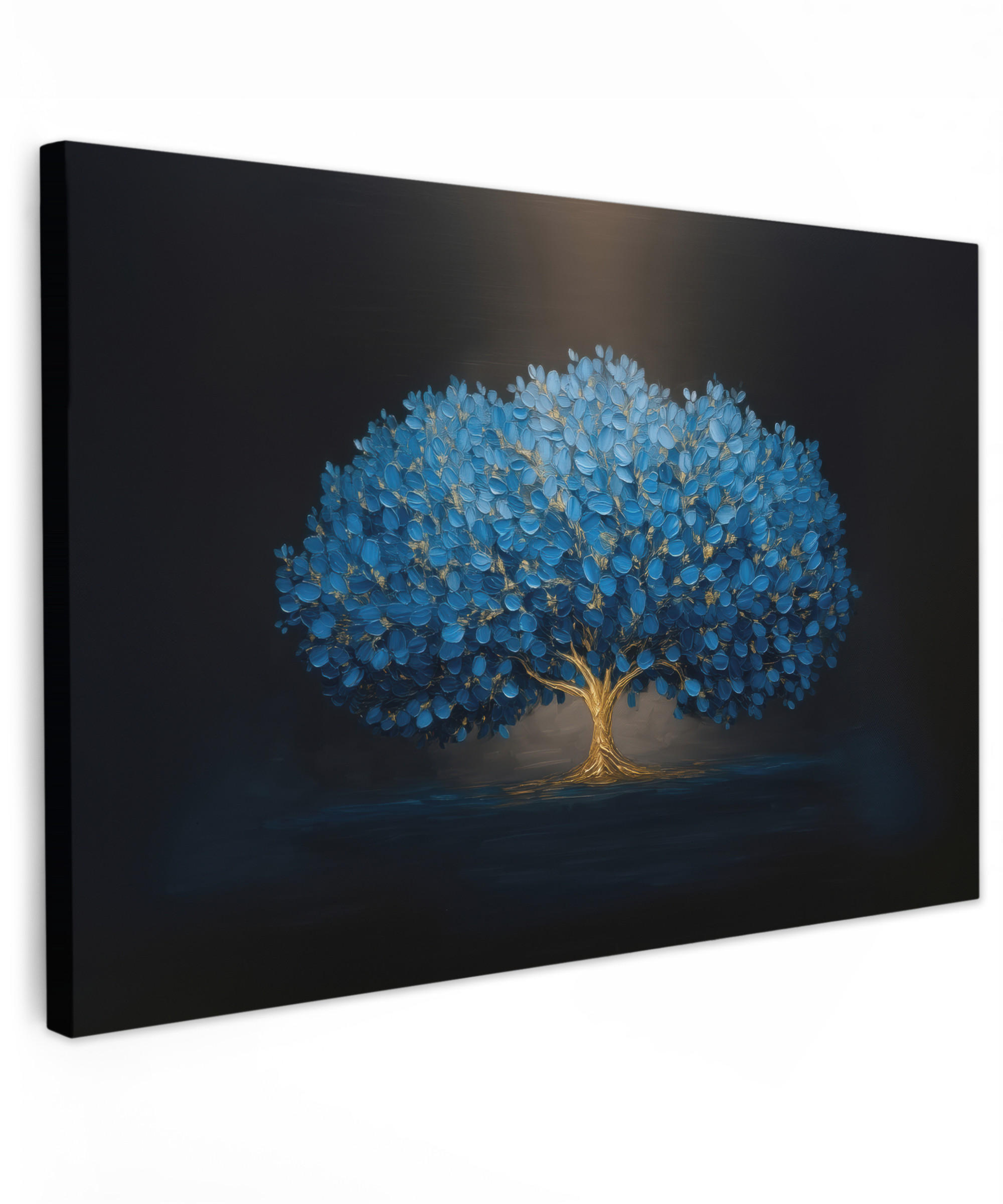 LEINWANDBILD Baum - Blau - Blätter - Pinselstriche Wohnzimmer Groß 120x80 cm - Blau, Textil (120/80cm) - MuchoWow