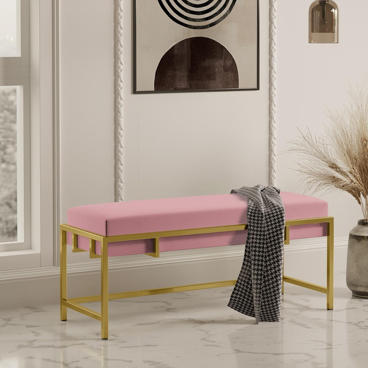 POLSTERBANK LAMO 100 Rosa, Goldene Beine - Pink/Goldfarben, Textil/Metall (100/45/35cm) - Bettso