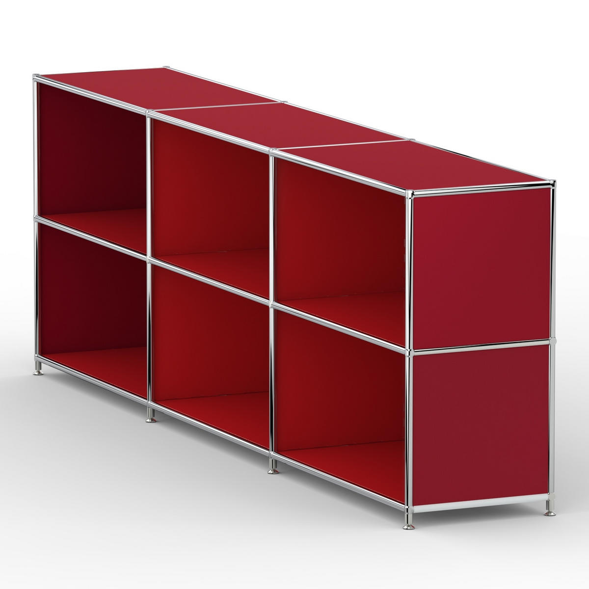 AKTENSCHRANK Büro, 6 offene Fächer, Breite 227 cm, Rubinrot - Chromfarben/Rot, Metall (40/80.5/227.2cm) - Versee
