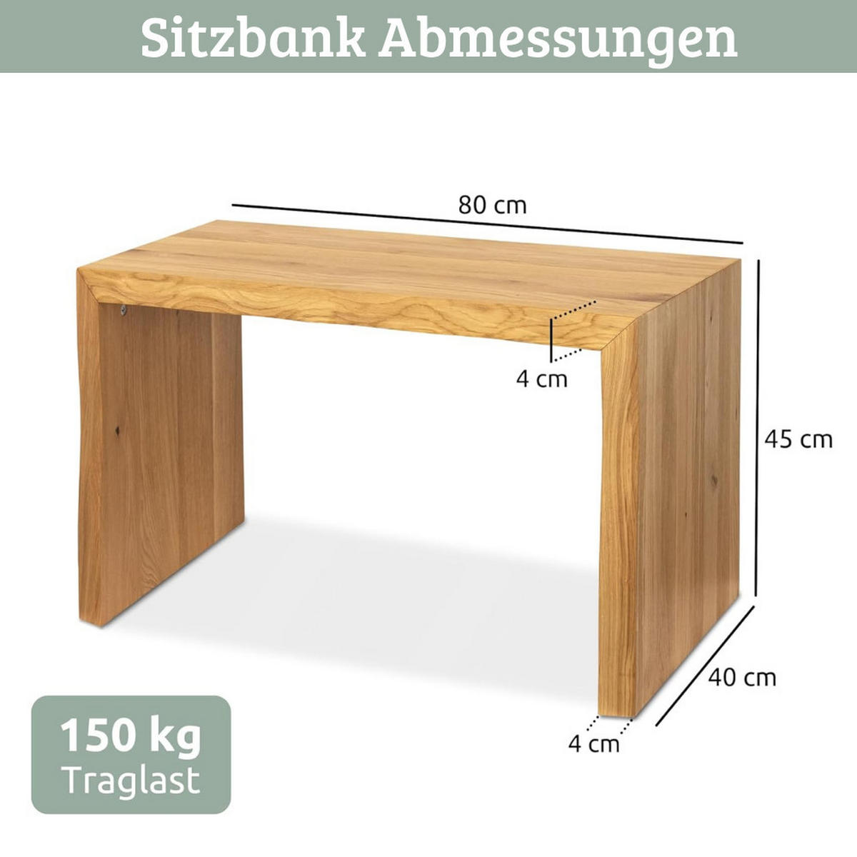 HOLZBANK EGON Eiche Massiv mit Baumkante 80x40x45 cm - Braun, Holz (80/45/40cm) - DELUKE