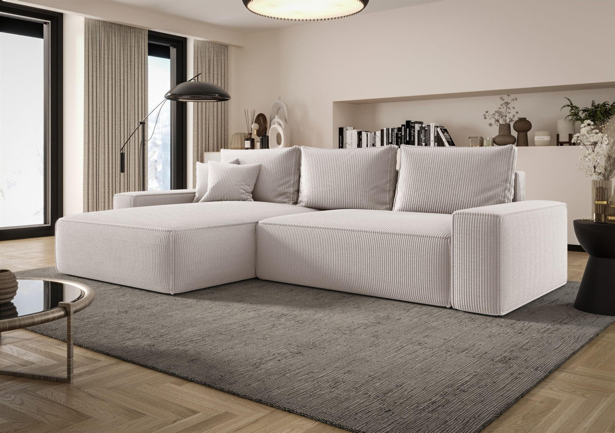 ECKSOFA Walken Mit Schlaffunktion - Weiß, Holzwerkstoff/Textil (280/185cm) - Fun Möbel