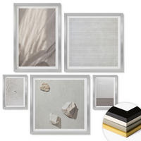 WANDBILDER 5er Set - 50x50 cm & 20x30 cm & 40x60 cm Silberner Rahmen - Zarte Boho-Texturen der Natur - Silberfarben, Kunststoff (40/60cm) - ArtPrintCave