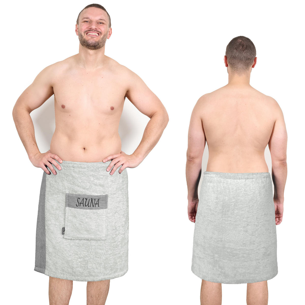 SAUNAKILT Herren Eisgrau, Lima Saunahandtuch mit Klettverschluss - Grau, Textil (140/55cm) - Lashuma