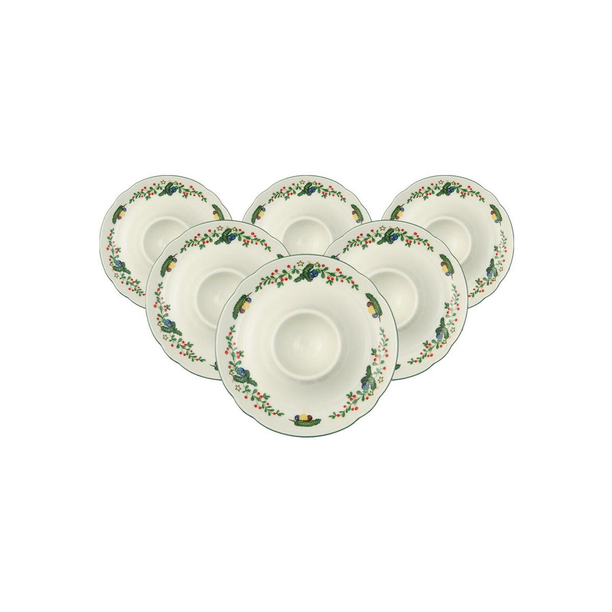 EIERBECHER MIT ABLAGE Marieluise Weihnachten weiß-grün ø 12,5 cm 6er Set - Weiß/Grün, Keramik (12.5/2.5/12.5cm) - Seltmann Weiden