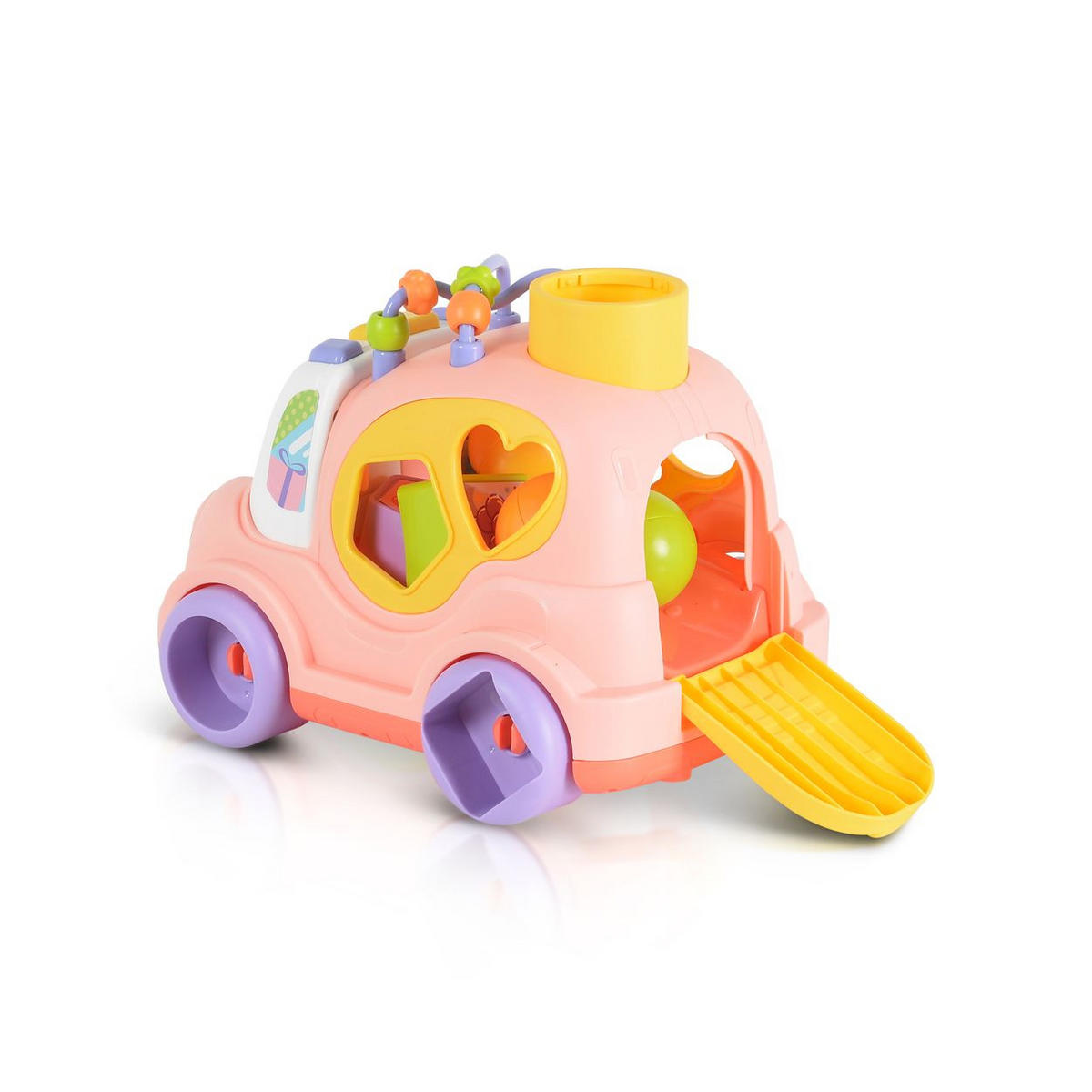 SORTIERSPIEL Auto Musik Licht rosa 4 Formen, Hammer, Motorikschleife, 3 Bälle, ab 18 Monaten, Stauraum - Rosa, Kunststoff (24/15/14cm) - Moni