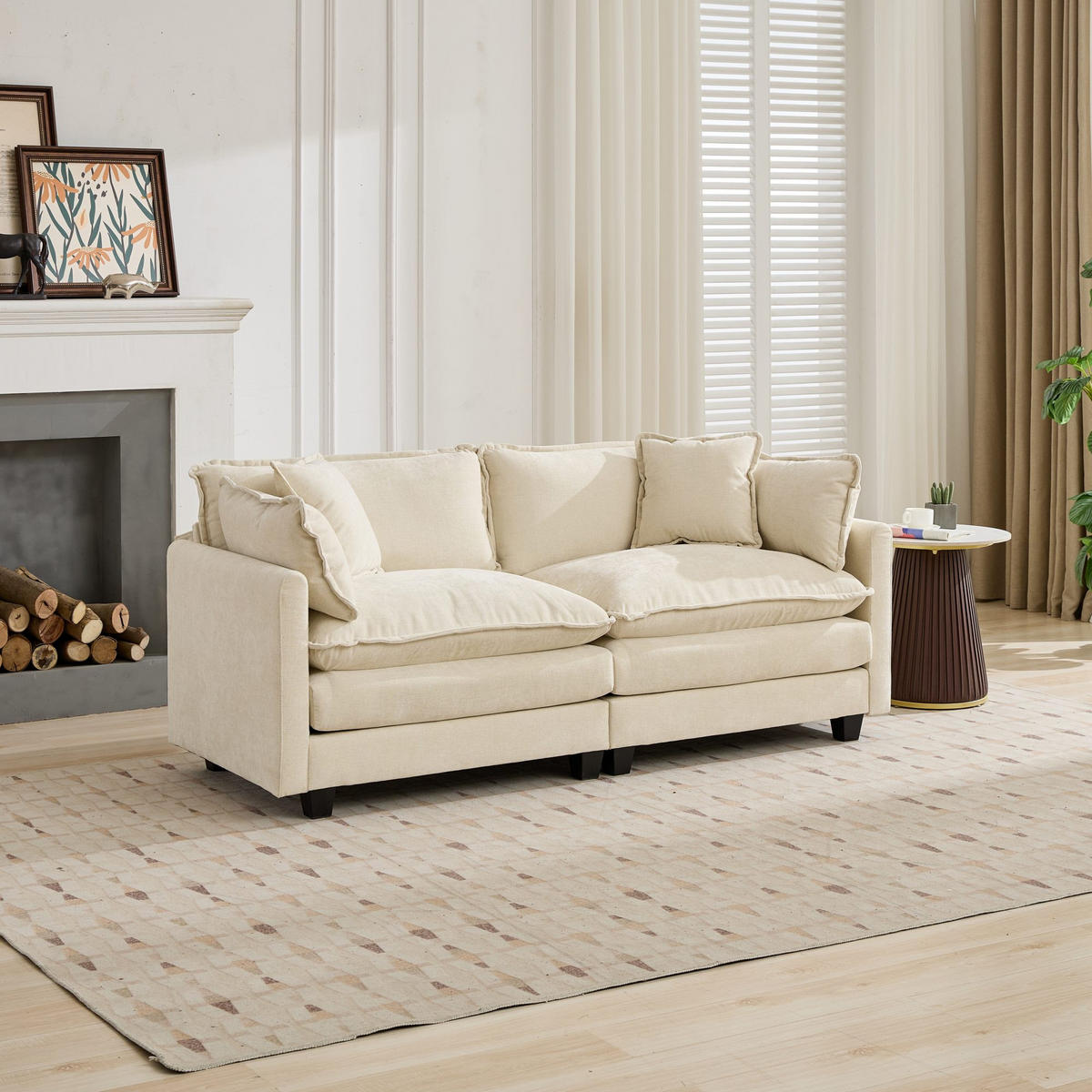 2-SITZER-SOFA aus Chenille mit modularem Design, beige - Beige, Textil (75/84/198cm)