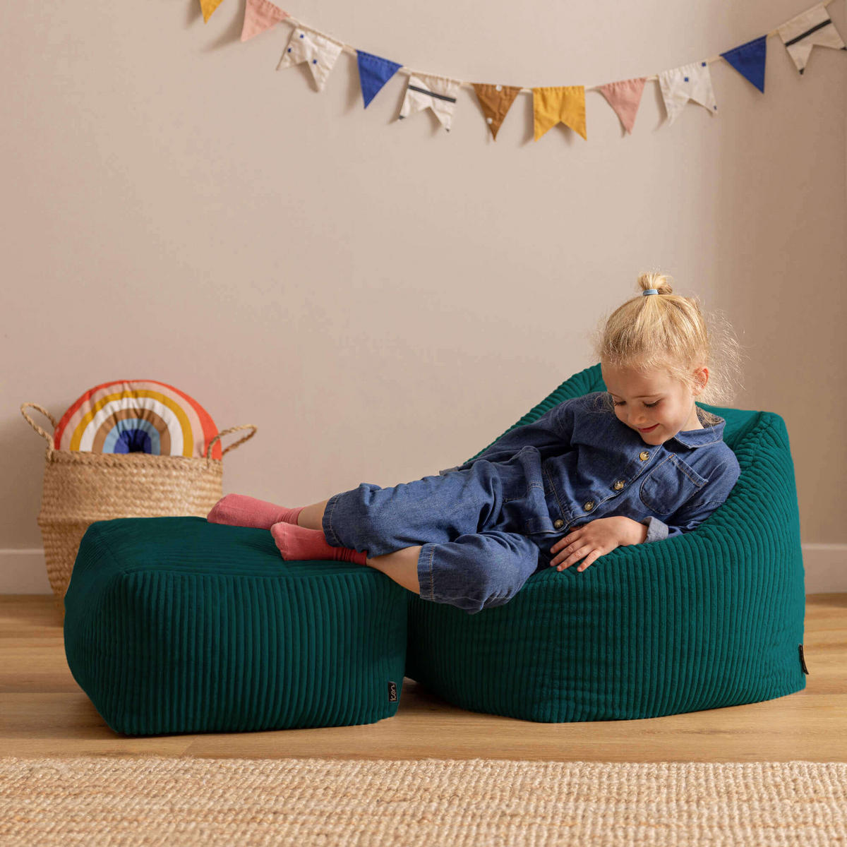 KINDERSITZSACK mit Hocker Natalia - Dunkelgrün, Textil (55/44/55cm) - icon