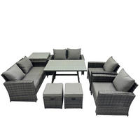 GARTENMÖBELSET mit ESSTISCH,HOCHLEHNER-SOFA Polyrattan Dunkelgrauer Mix 8-Sitzer - Dunkelgrau/Grau, Glas/Kunststoff - Fimous