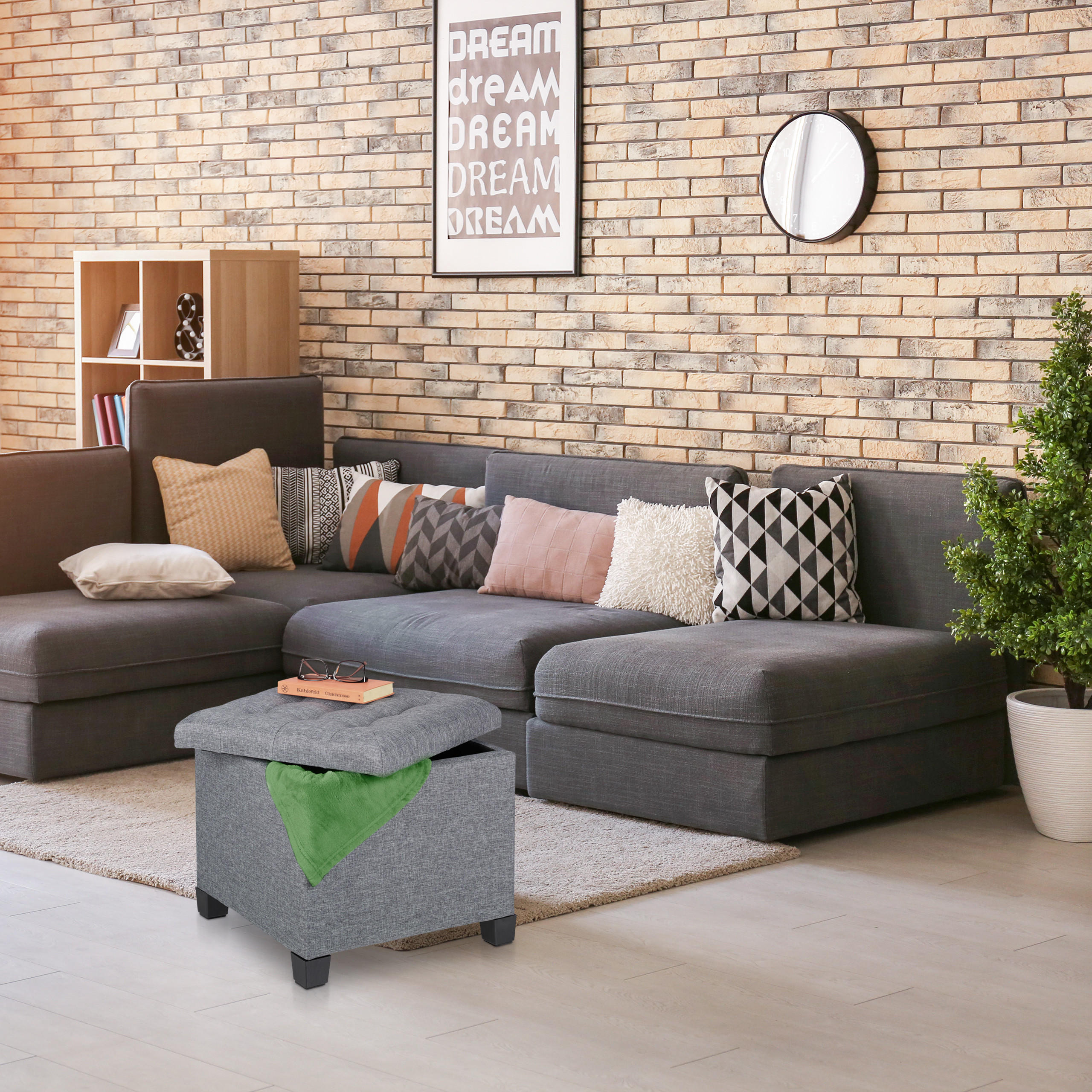 SITZHOCKER - Grau, Holzwerkstoff/Textil (45/42/45cm) - Relaxdays
