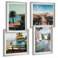 BILDER SET 4er Set - 50x50 cm & 40x60 cm Silberner Rahmen - Urlaub Palmen Wasserfall - Silberfarben, Kunststoff (50/50cm) - TULUP