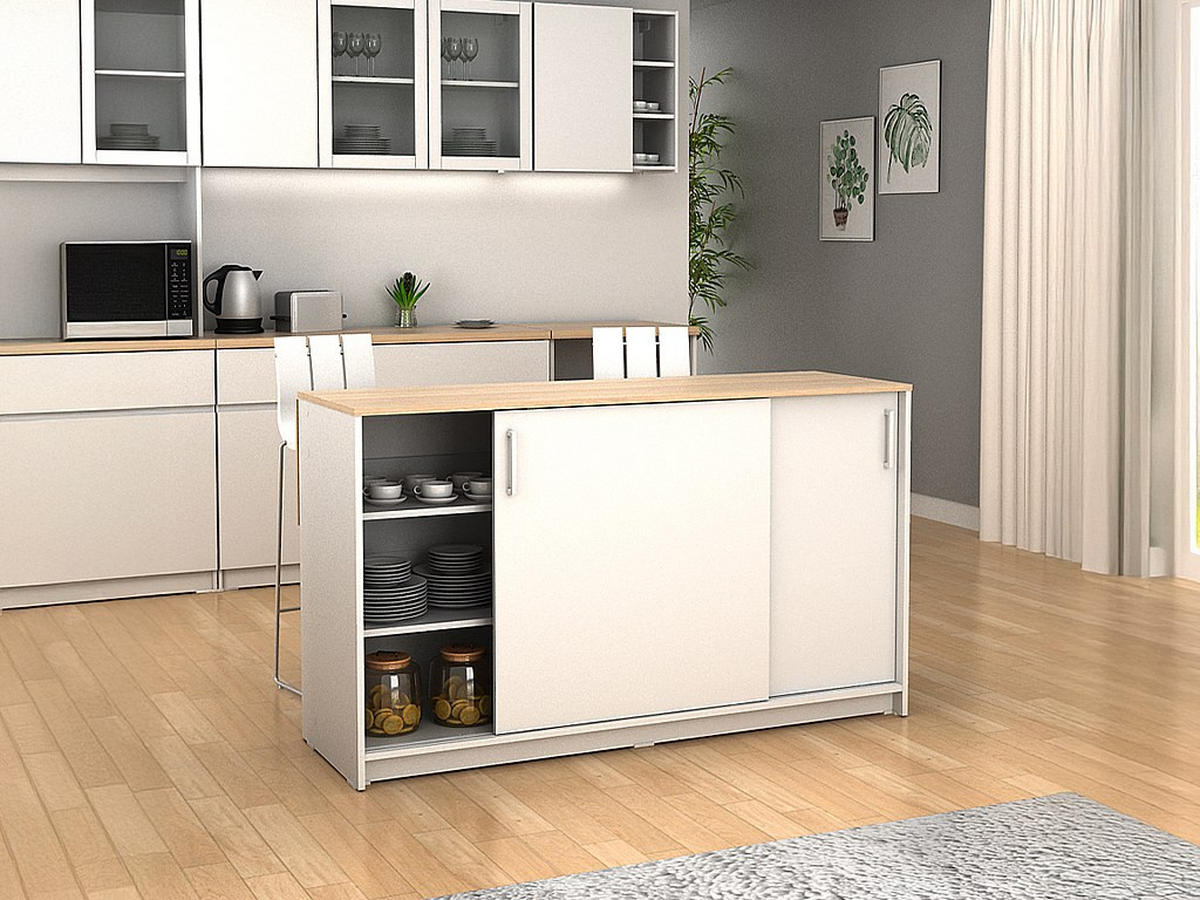 KÜCHENINSEL - 2 -Sitzer - MDF - naturfarben hell, weiß - BENITA - Naturfarben, Holz (140/82/75cm) - Vente-Unique