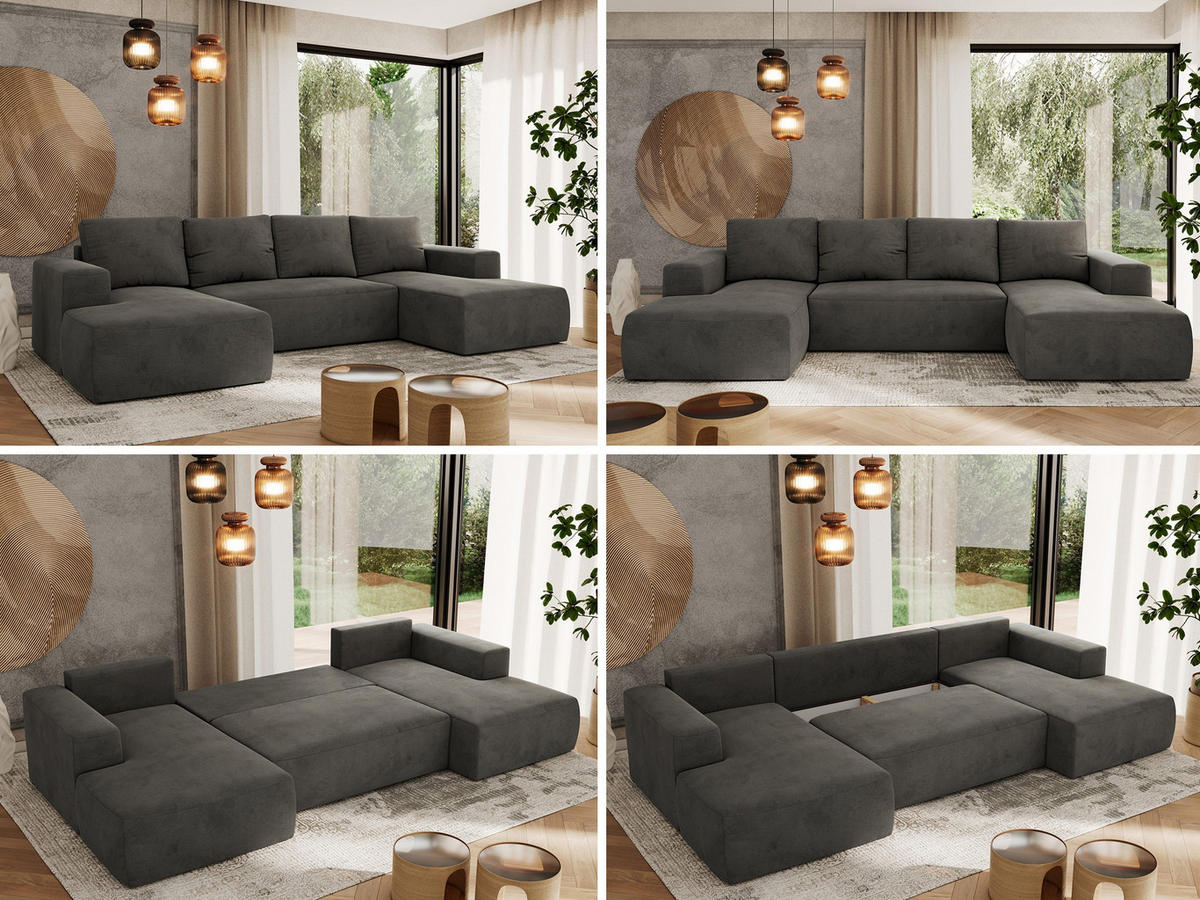 WOHNLANDSCHAFT TRENTINO U Dunkelgrau Velvet - Dunkelgrau, Textil (334/91/163cm) - MKS