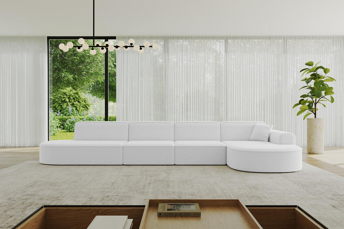 ECKSOFA Ottomane Rechts MARI-L3 - 413x171x79 cm Weiß Bouclé - Schwarz/Weiß, Holzwerkstoff/Kunststoff (171/413cm) - ALTDECOR